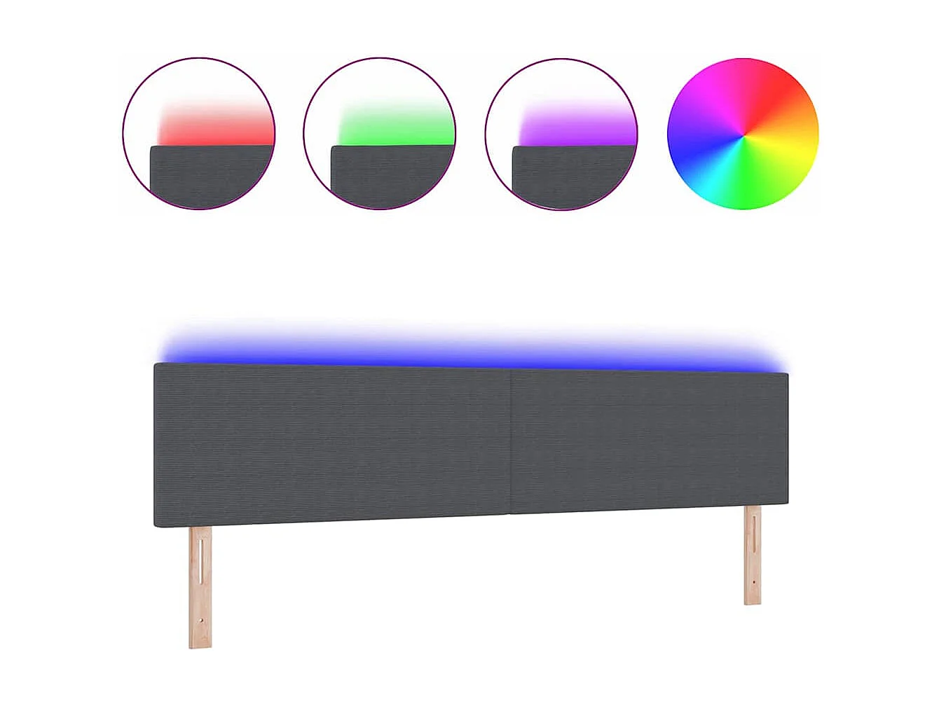 Tête de Lit | Panneau de tête pour lit Moderne LED avec des lumières à LED Gris foncé 200 cm tissu