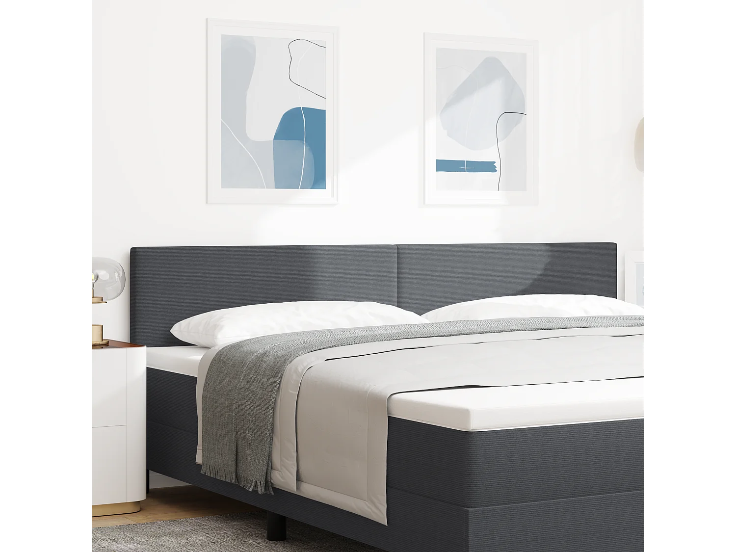 Tête de Lit | Panneau de tête pour lit Moderne LED avec des lumières à LED Gris foncé 200 cm tissu