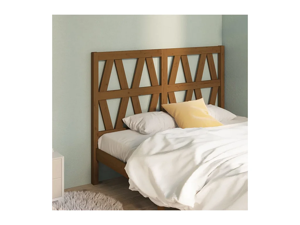 Cabecero de Cama | Cabezal de cama | Mueble de cabecero madera maciza de pino marrón miel 126x4x100 cm