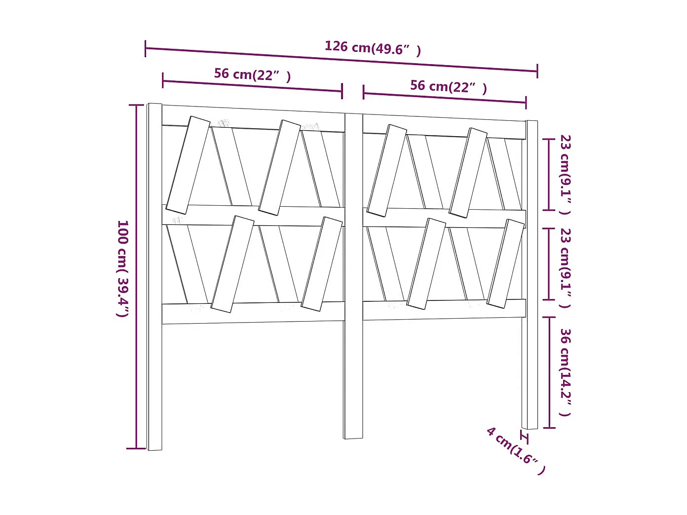 Cabecero de Cama | Cabezal de cama | Mueble de cabecero madera maciza de pino marrón miel 126x4x100 cm