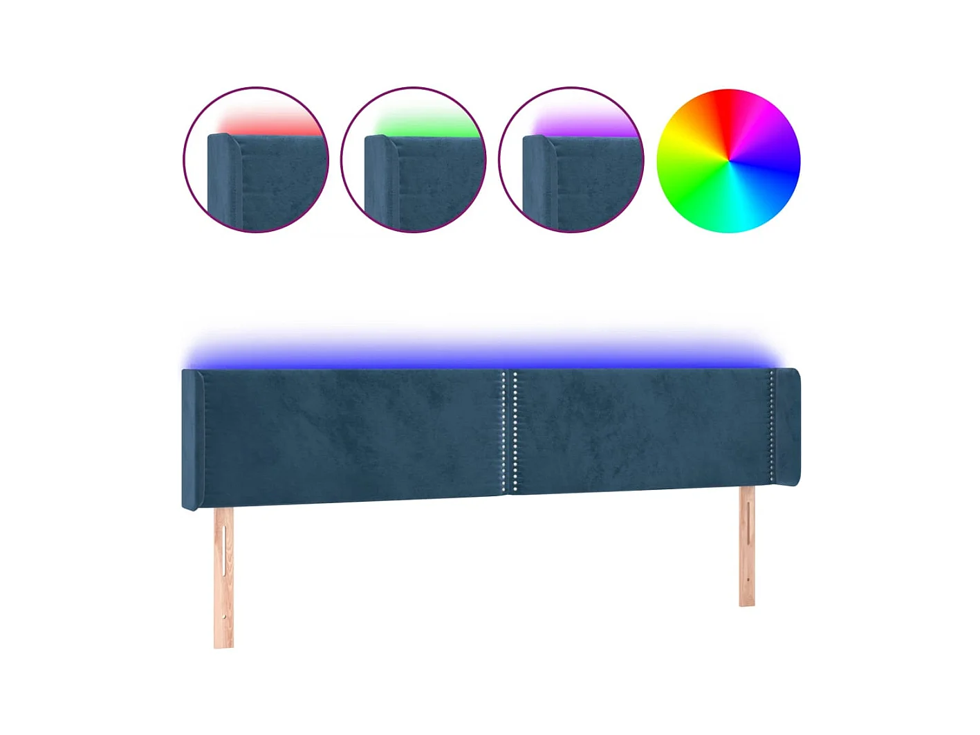 Cabecero | Cabezal de Cama | Mueble cabecero con LED de terciopelo azul oscuro 163x16x78/88 cm