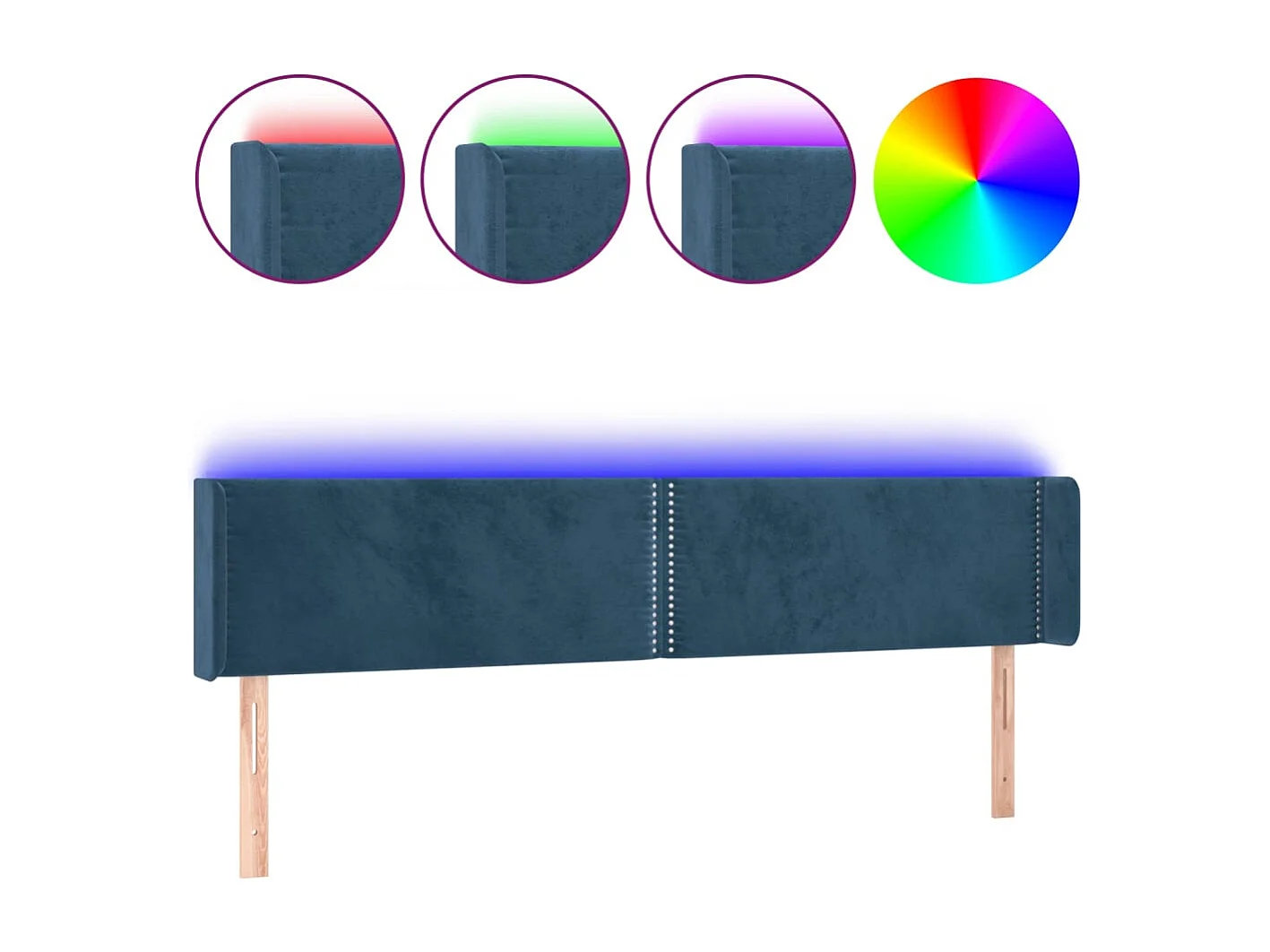Tête de Lit | Panneau de tête pour lit Moderne à LED Bleu foncé 163x16x78/88 cm Velours