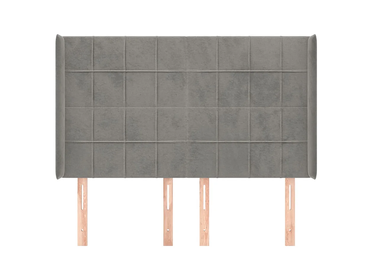 Cabecero | Cabezal de Cama | Mueble cabecero con orejas de terciopelo gris claro 147x16x118/128 cm