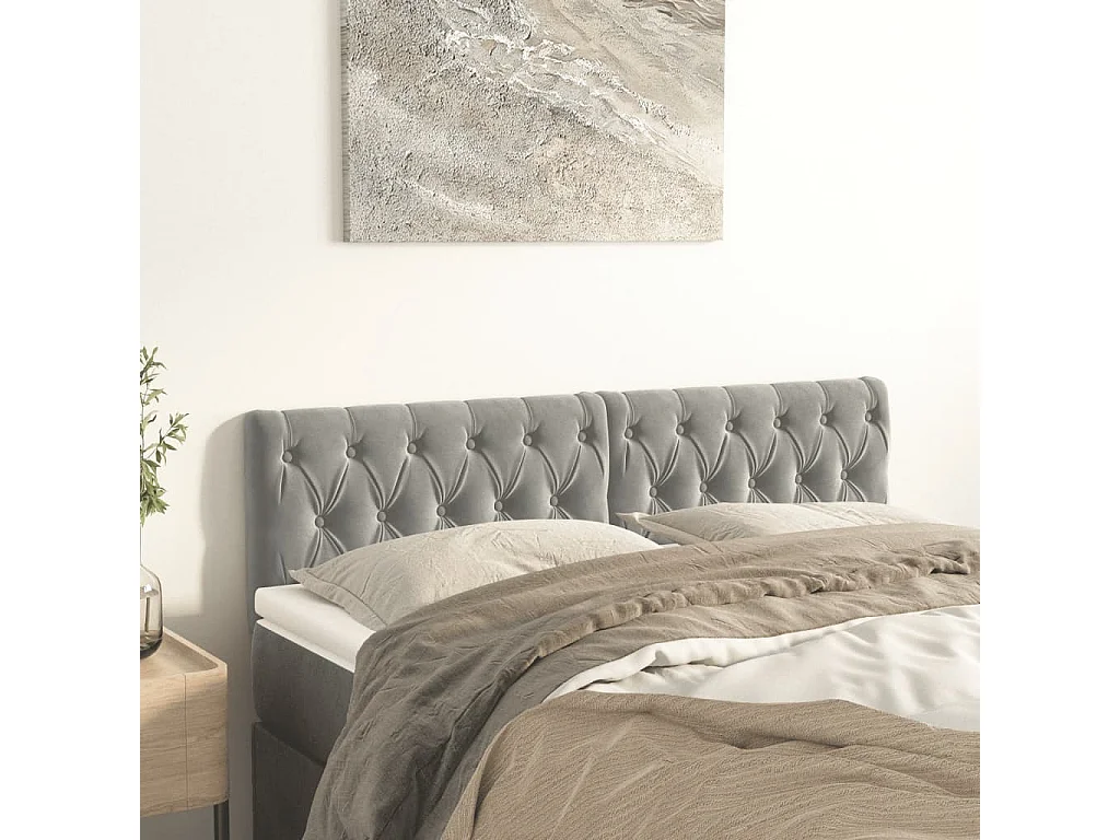 Cabeceros | Cabezal de cama | Mueble de cabecero 2 unidades de terciopelo gris claro 80x7x78/88 cm