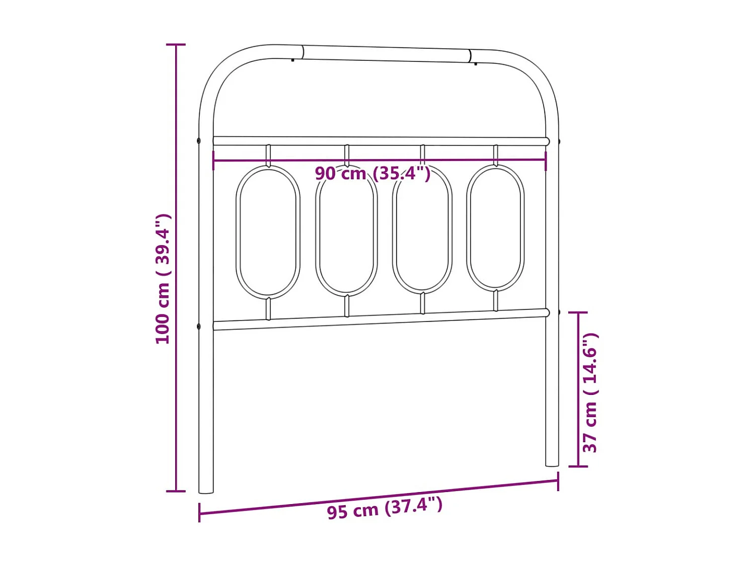 Mueble cabecero | Cabezal de cama | Cabecero de metal negro 90 cm