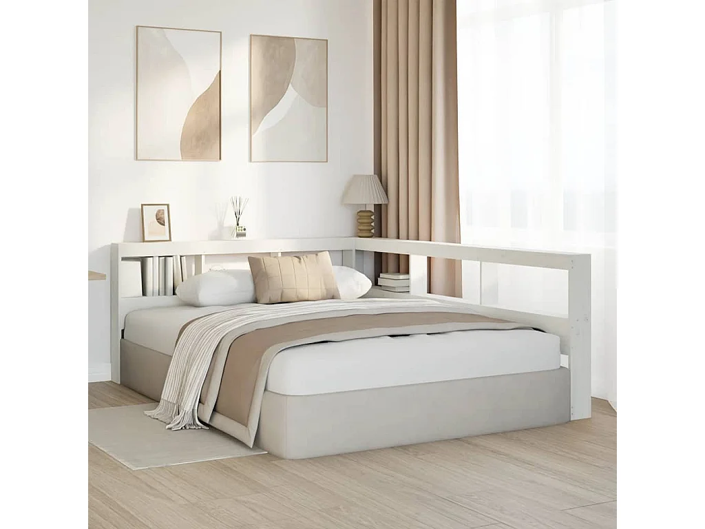 Tête de Lit | Panneau de tête pour lit Moderne de bibliothèque en forme de L bois massif de pin