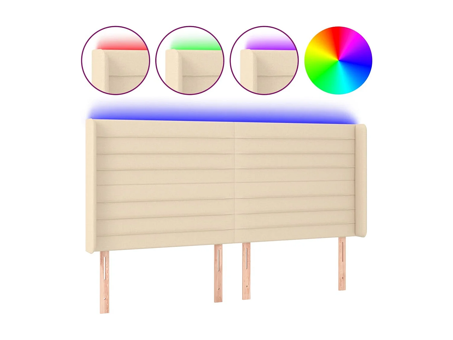 Tête de Lit | Panneau de tête pour lit Moderne à LED Crème 183x16x118/128 cm Tissu