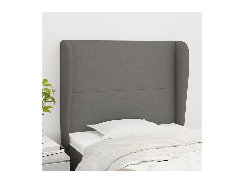 Cabecero | Cabezal de Cama | Mueble cabecero con orejas de tela gris oscuro 103x23x118/128 cm