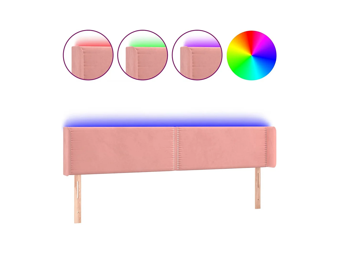 Cabecero | Cabezal de Cama | Mueble cabecero con LED de terciopelo rosa 163x16x78/88 cm