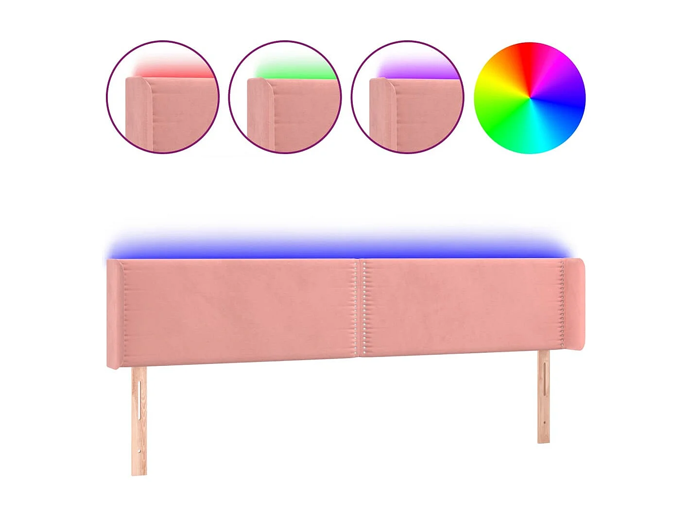 Hoofdbord | Hoofdeinde LED 163x16x78/88 cm fluweel roze