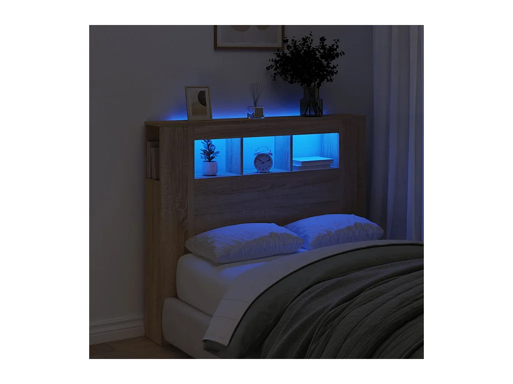 Mueble cabecero | Cabecero | Cabezal de cama LED madera ingeniería roble Sonoma 120x18,5x103,5 cm