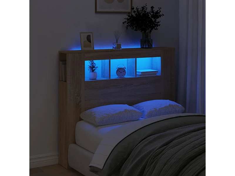 Tête de Lit | Panneau de tête pour lit Moderne à LED chêne sonoma 120x18,5x103,5cm bois ingénierie