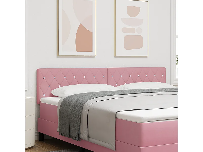 Mueble cabecero | Cabecero | Cabezal de cama LED con luces de tiras LED Rosa 90 cm Terciopelo