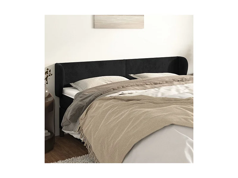 Mueble cabecero | Cabezal de cama | Cabecero de terciopelo negro 163x23x78/88 cm