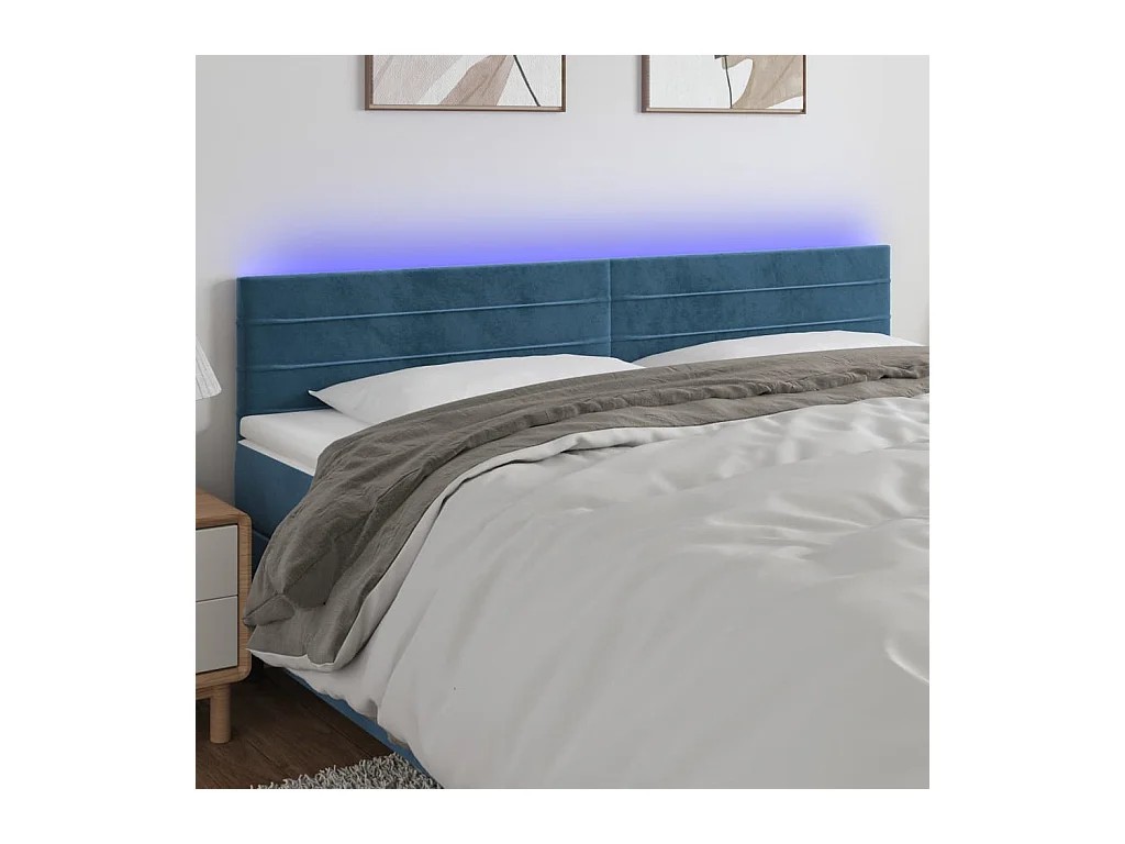 Tête de Lit | Panneau de tête pour lit Moderne à LED Bleu foncé 200x5x78/88 cm Velours