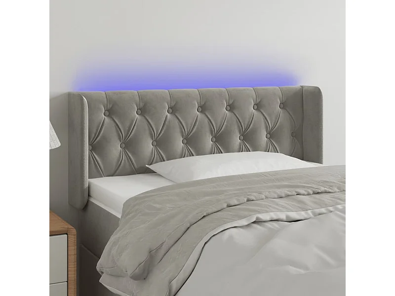 Cabecero | Cabezal de Cama | Mueble cabecero con LED de terciopelo gris claro 93x16x78/88 cm
