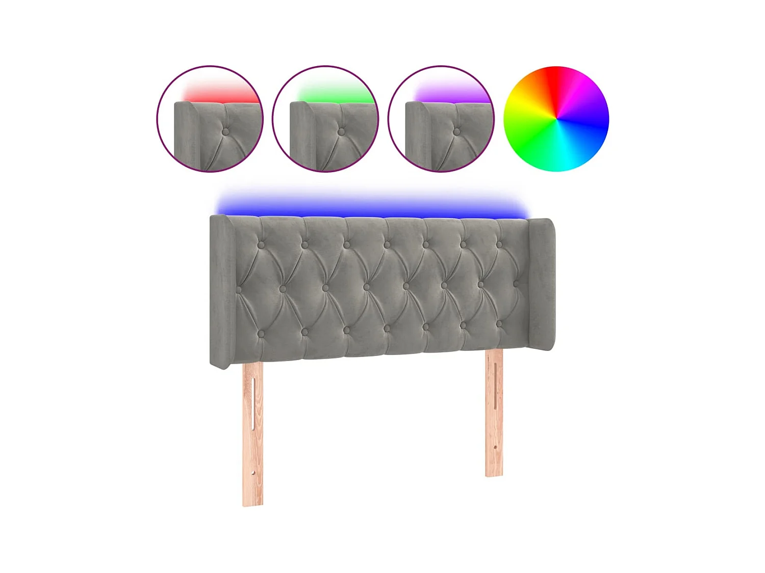 Cabecero | Cabezal de Cama | Mueble cabecero con LED de terciopelo gris claro 93x16x78/88 cm