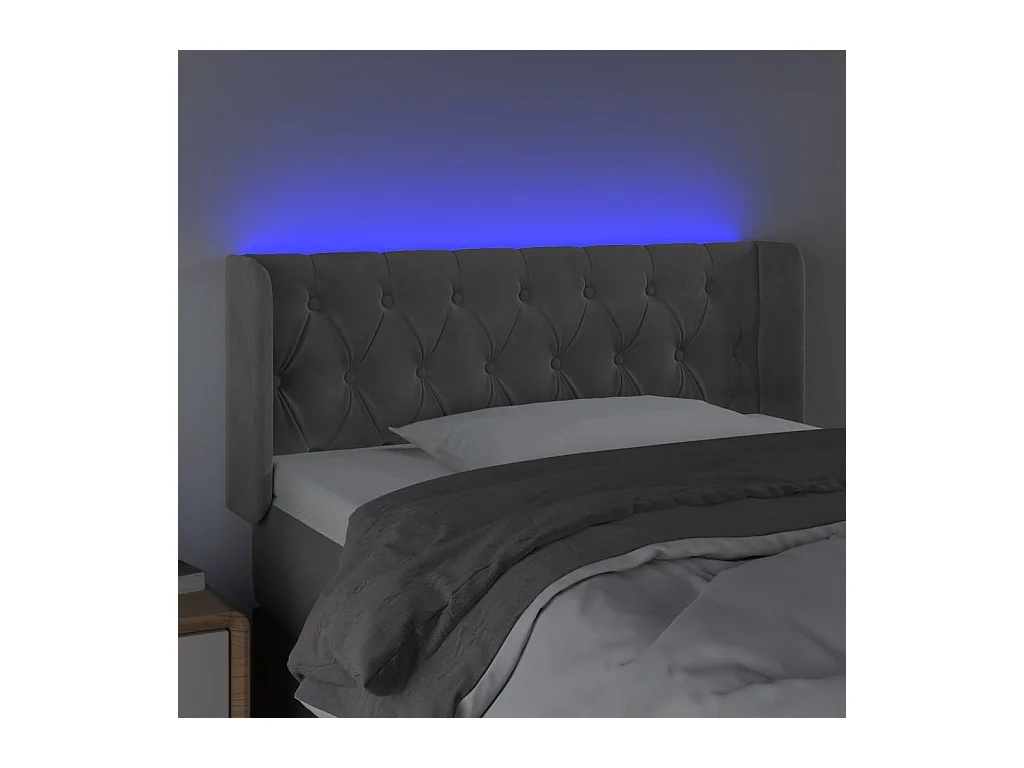 Cabecero | Cabezal de Cama | Mueble cabecero con LED de terciopelo gris claro 93x16x78/88 cm