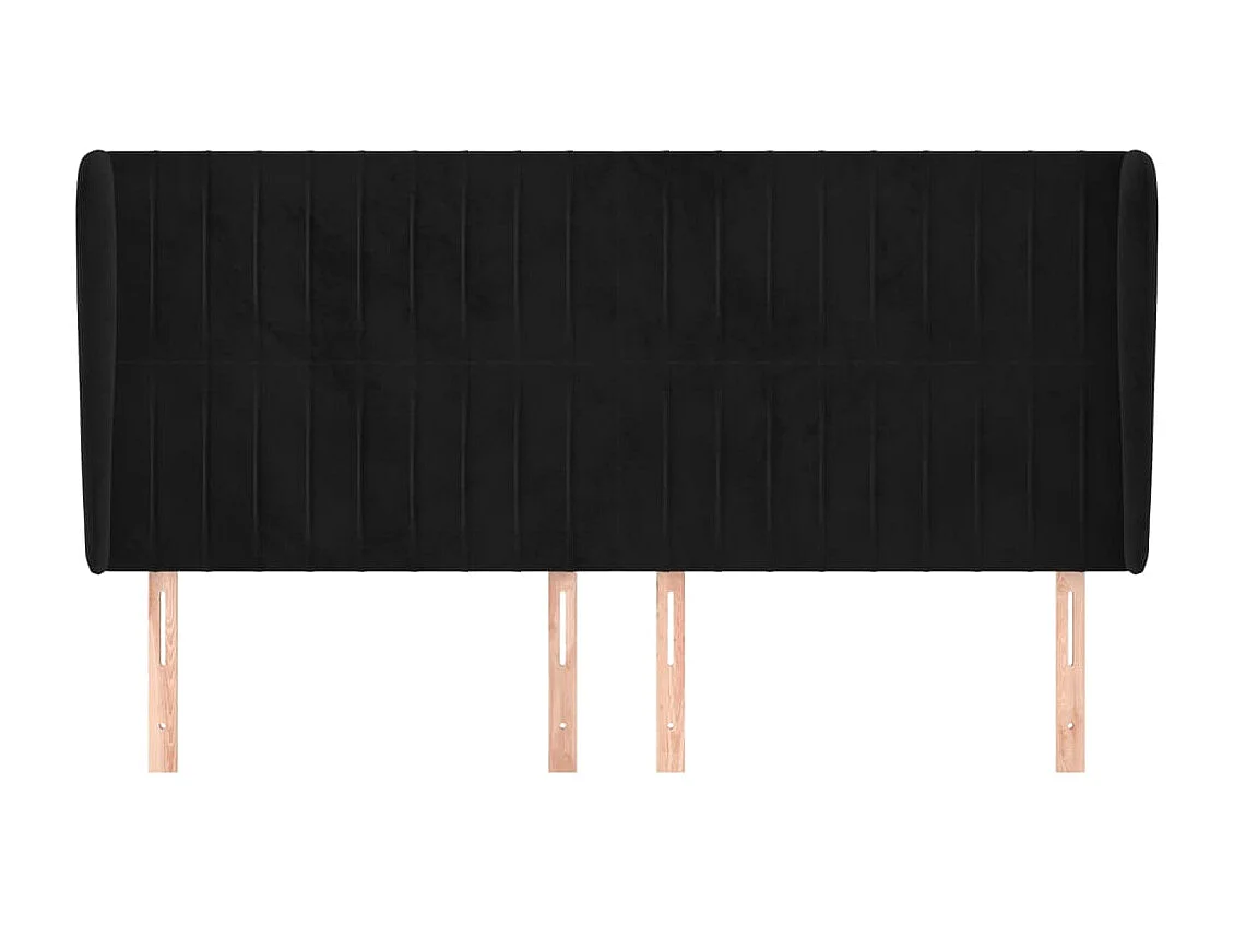 Tête de Lit | Panneau de tête pour lit Moderne avec oreilles Noir 203x23x118/128 cm Velours