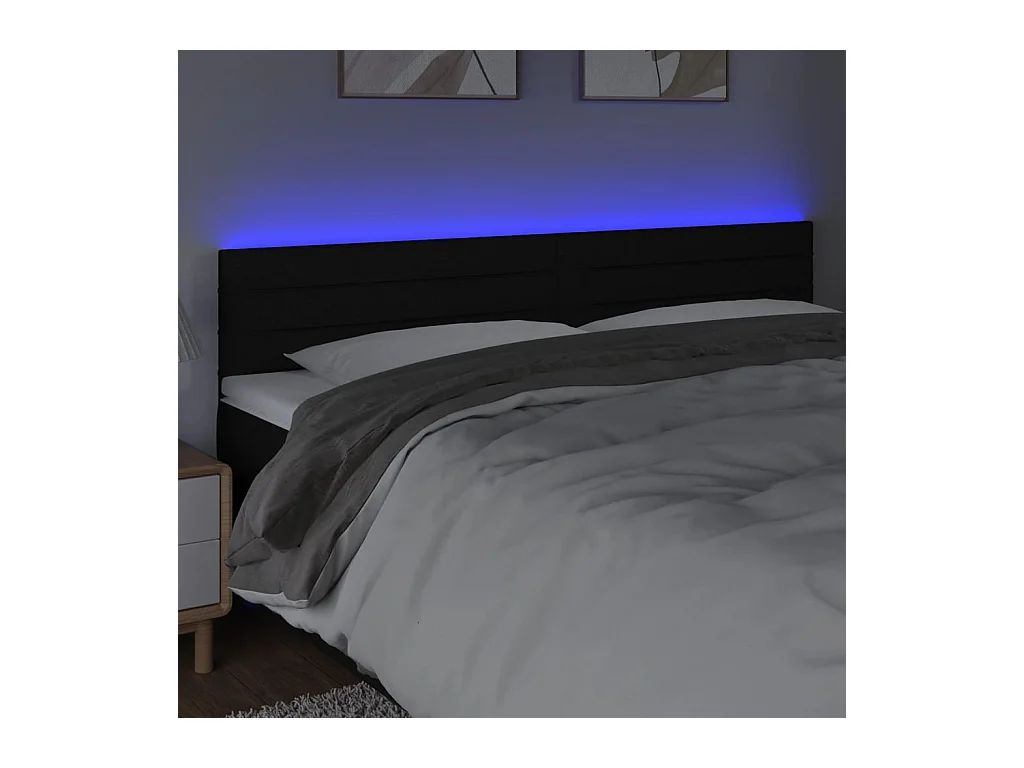 Mueble cabecero | Cabezal de cama | Cabecero con LED de tela negro 200x5x78/88 cm