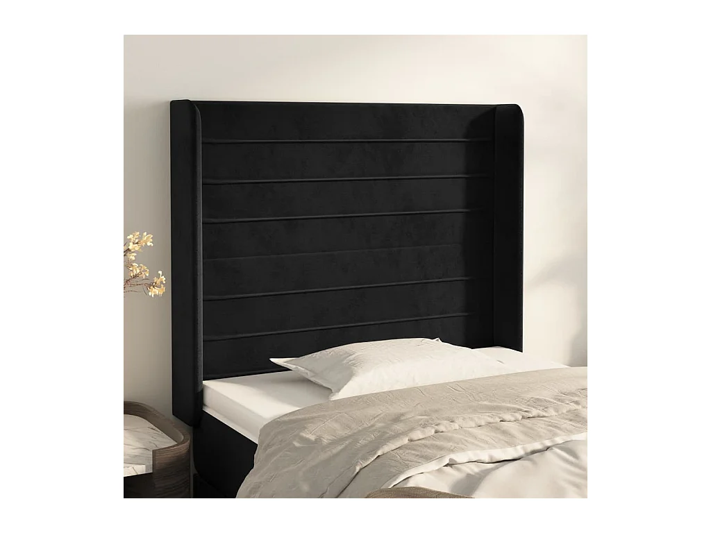 Tête de Lit | Panneau de tête pour lit Moderne avec oreilles Noir 103x16x118/128 cm Velours