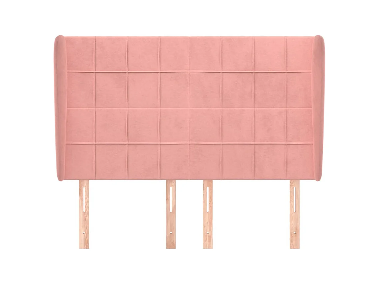 Cabecero | Cabezal de Cama | Mueble cabecero con orejas de terciopelo rosa 147x23x118/128 cm