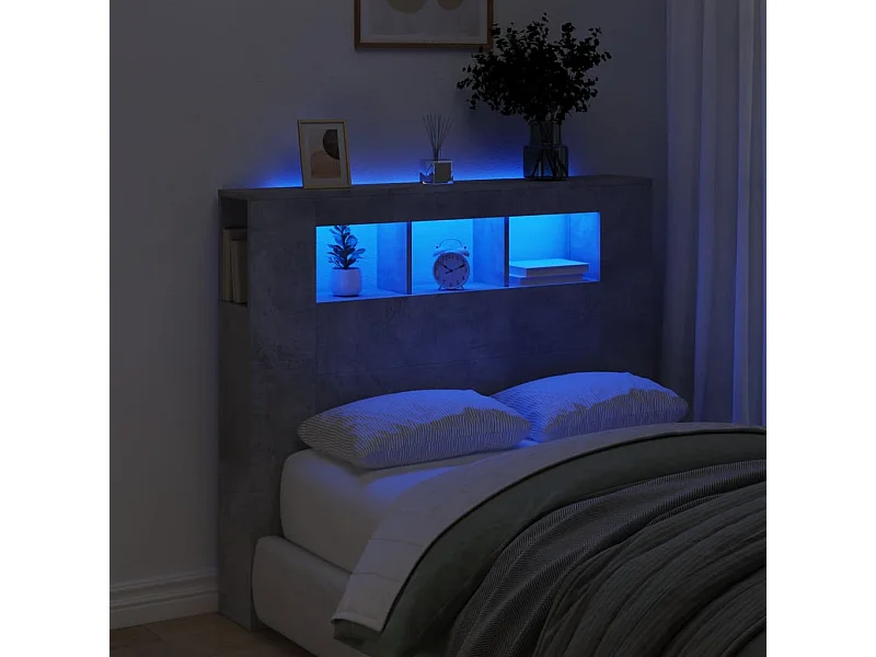 Tête de Lit | Panneau de tête pour lit Moderne à LED gris béton 120x18,5x103,5cm bois d'ingénierie