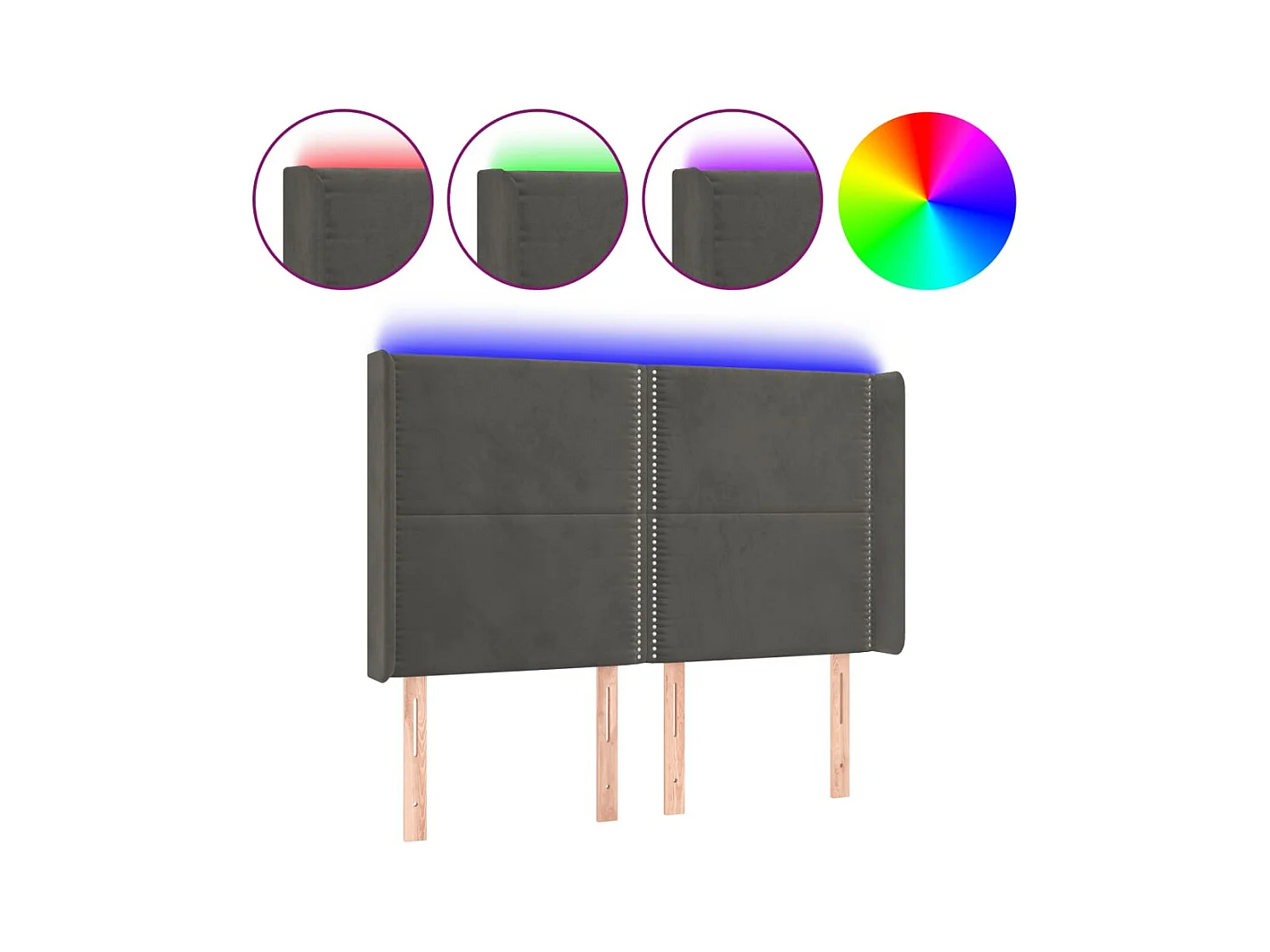 Cabecero | Cabezal de Cama | Mueble cabecero con LED de terciopelo gris oscuro 147x16x118/128 cm