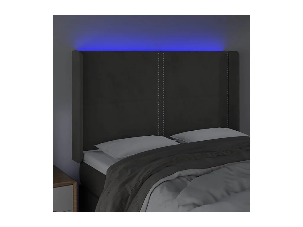 Cabecero | Cabezal de Cama | Mueble cabecero con LED de terciopelo gris oscuro 147x16x118/128 cm