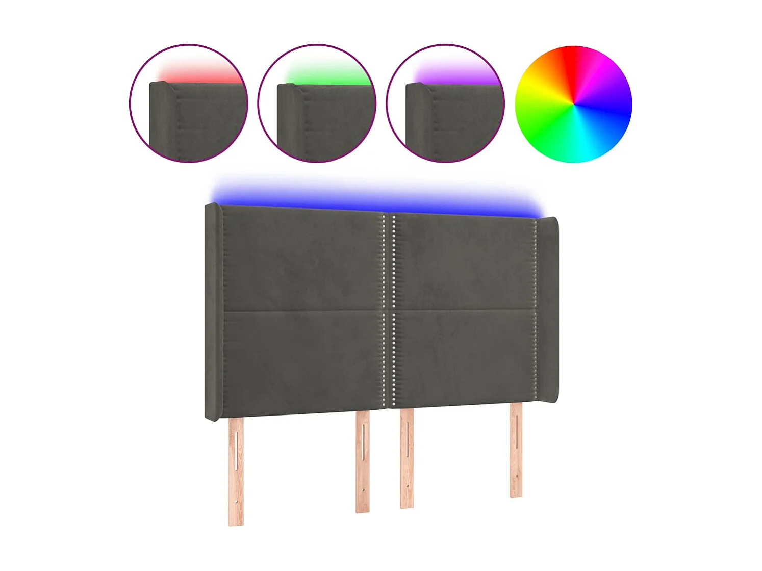 Hoofdbord | Hoofdeinde LED 147x16x118/128 cm fluweel donkergrijs