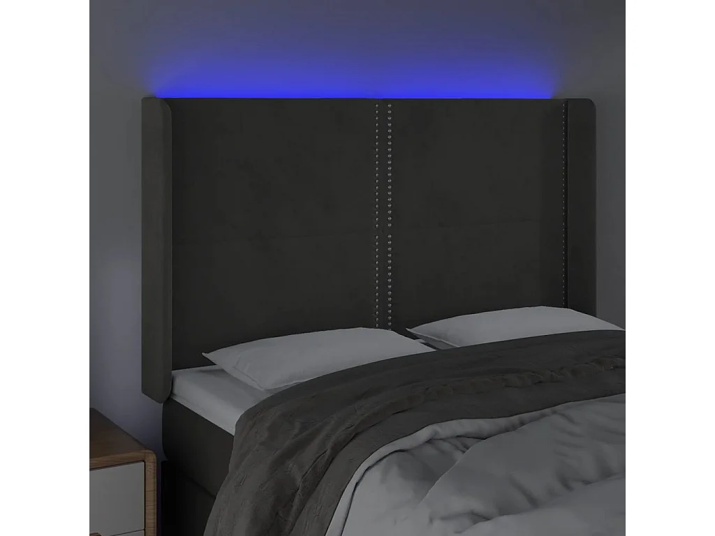 Hoofdbord | Hoofdeinde LED 147x16x118/128 cm fluweel donkergrijs