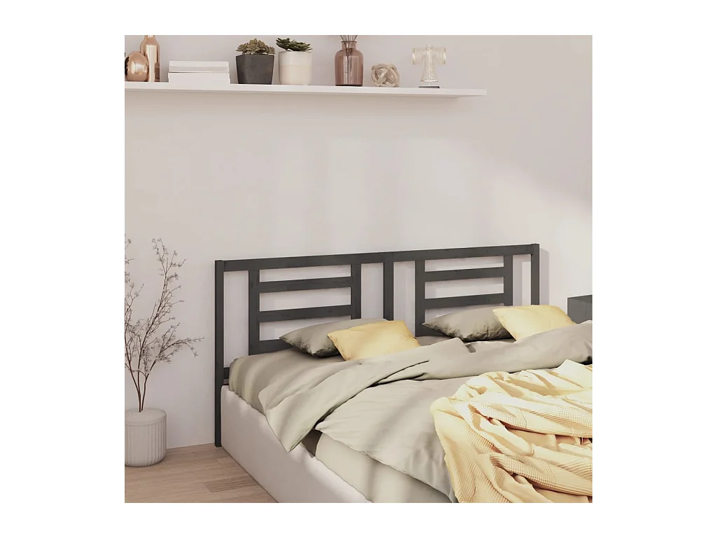 Cabecero de Cama | Cabezal de cama | Mueble de cabecero madera maciza de pino gris 206x4x100 cm