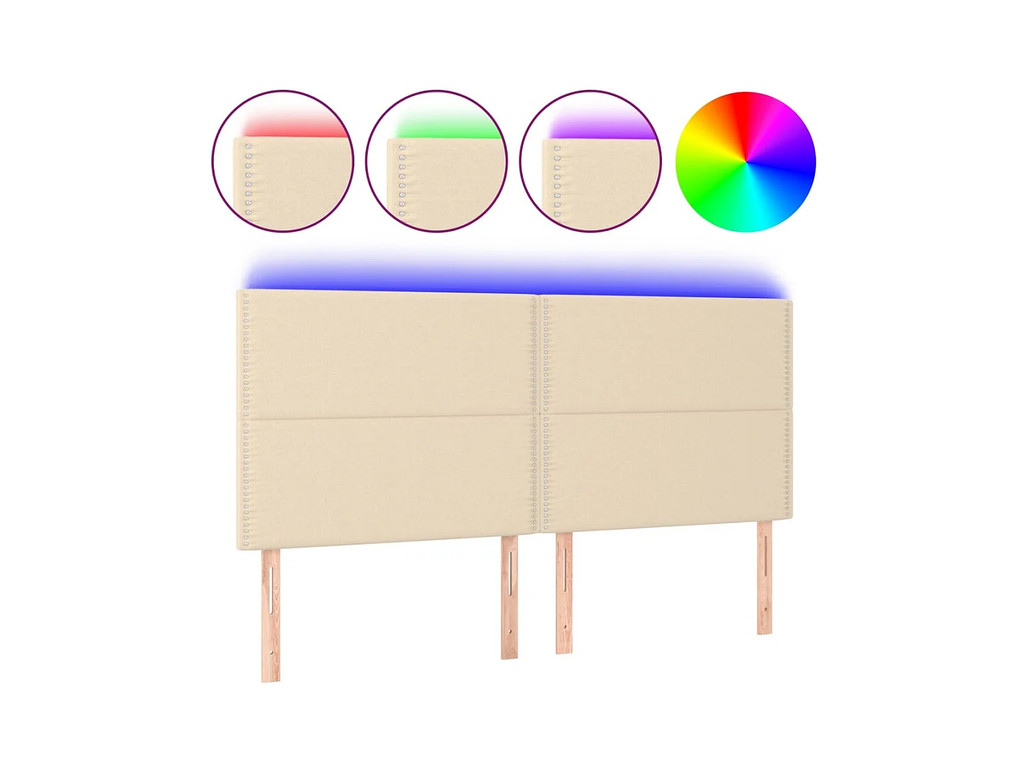 Cabecero | Cabezal de Cama | Mueble cabecero con luces LED tela crema 200x5x118/128 cm