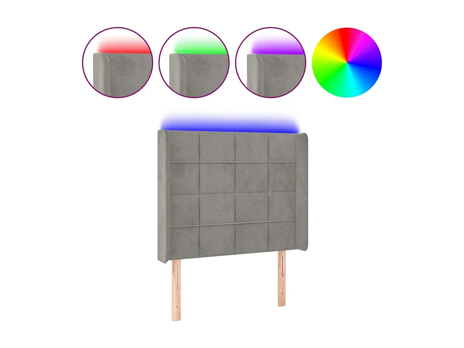 Hoofdbord | Hoofdeinde LED 83x16x118/128 cm fluweel lichtgrijs