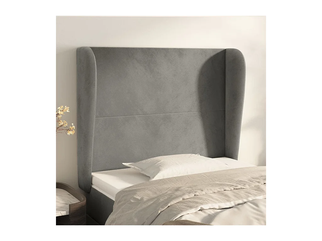 Tête de Lit | Panneau de tête pour lit Moderne avec oreilles Gris clair 83x23x118/128 cm Velours
