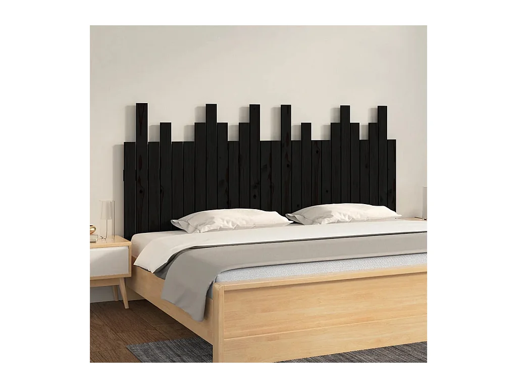 Tête de lit murale | Panneau de tête pour lit Moderne  Noir 166x3x80 cm Bois massif de pin