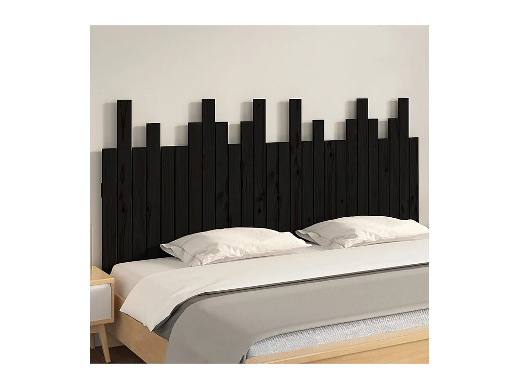 Tête de lit murale | Panneau de tête pour lit Moderne  Noir 166x3x80 cm Bois massif de pin