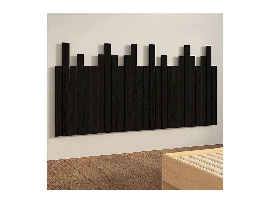 Tête de lit murale | Panneau de tête pour lit Moderne  Noir 166x3x80 cm Bois massif de pin
