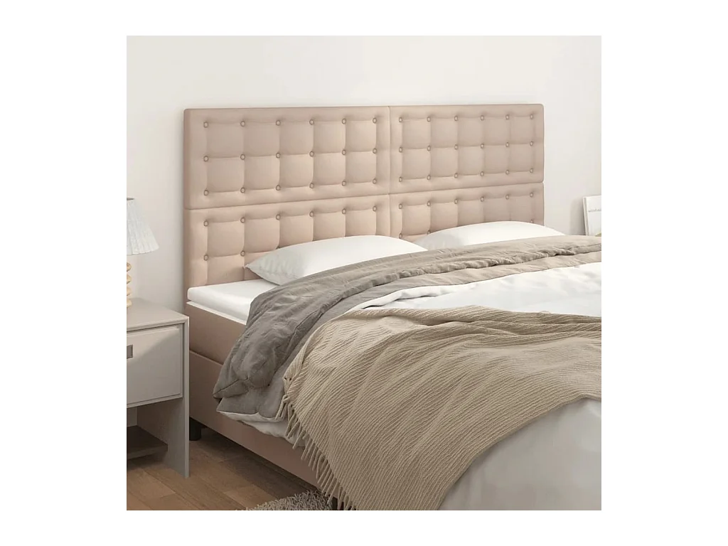 Cabeceros | Cabezal de cama | Mueble de cabecero 4 unidades cuero sintético capuchino 80x5x78/88 cm