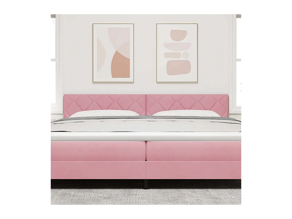 Mueble cabecero | Cabecero | Cabezal de cama Montaje en la pared Geométrico Rosa 200 cm Terciopelo