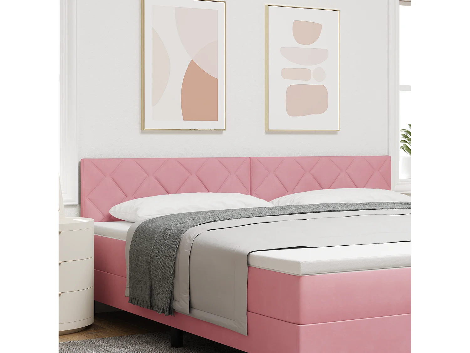 Tête de lit Montage mural | Panneau de tête pour lit Moderne  Géométrique Rose 200 cm Velours