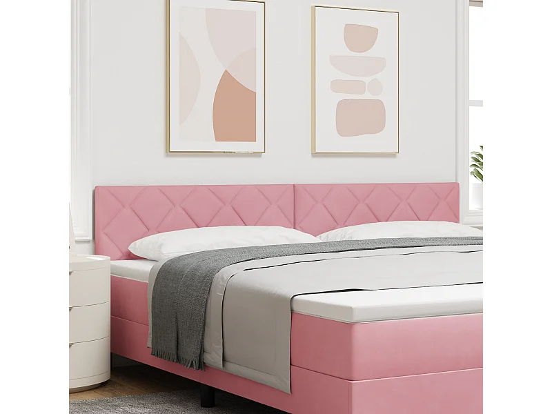 Tête de lit Montage mural | Panneau de tête pour lit Moderne  Géométrique Rose 200 cm Velours