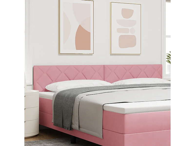 Mueble cabecero | Cabecero | Cabezal de cama Montaje en la pared Geométrico Rosa 200 cm Terciopelo