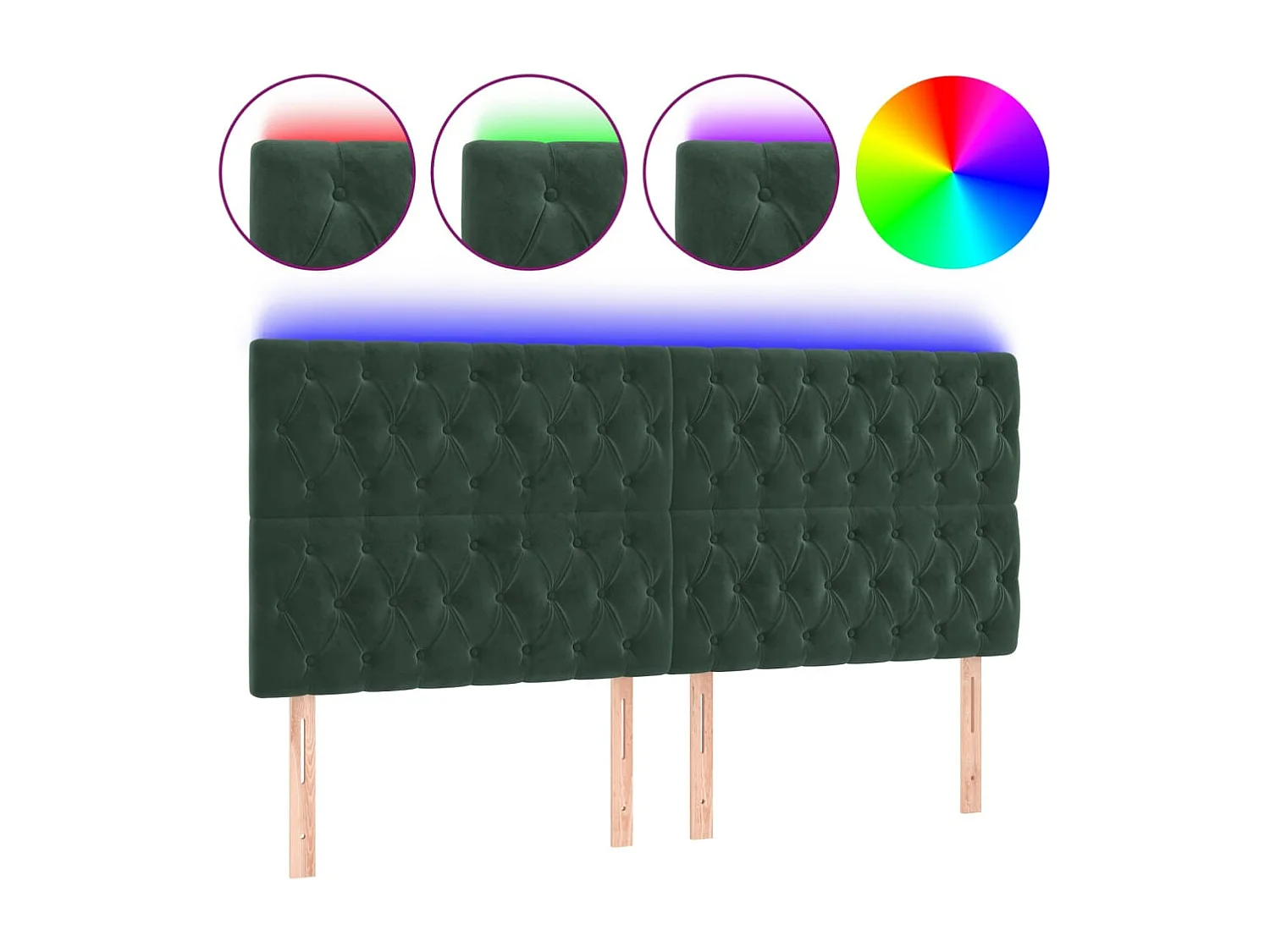 Hoofdbord | Hoofdeinde LED 200x7x118/128 cm fluweel donkergroen