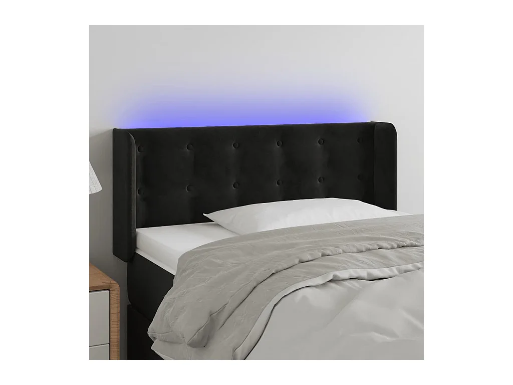 Tête de Lit | Panneau de tête pour lit Moderne à LED Noir 103x16x78/88 cm Velours