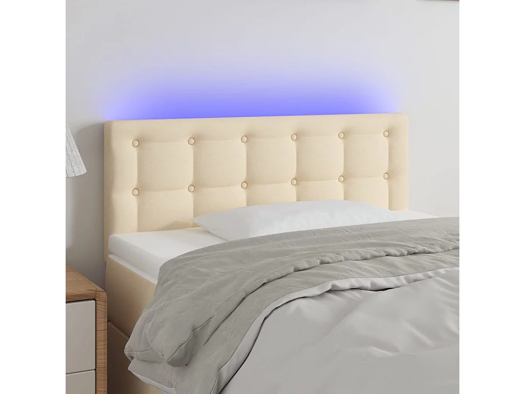 Mueble cabecero | Cabezal de cama | Cabecero con LED de tela color crema 90x5x78/88 cm