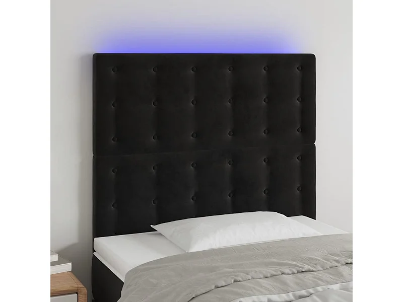Tête de Lit | Panneau de tête pour lit Moderne à LED Noir 90x5x118/128 cm Velours
