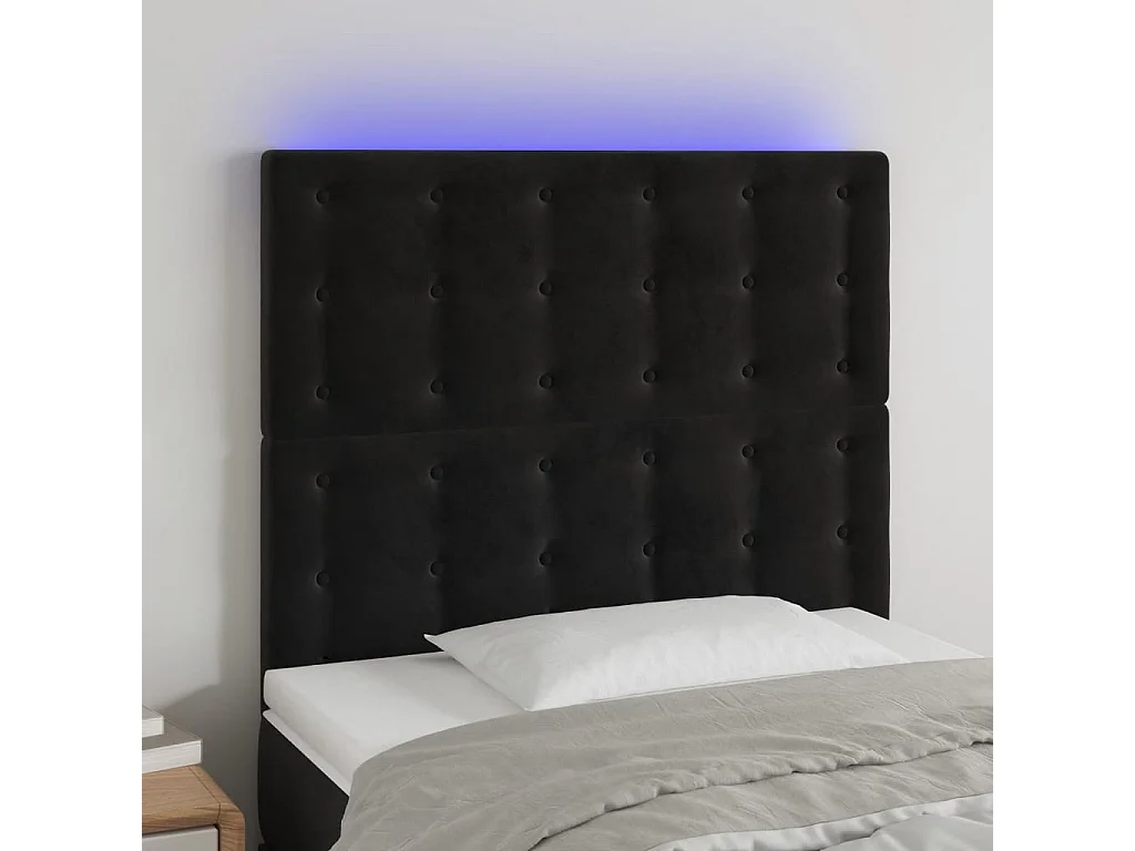 Hoofdbord | Hoofdeinde LED 90x5x118/128 cm fluweel zwart