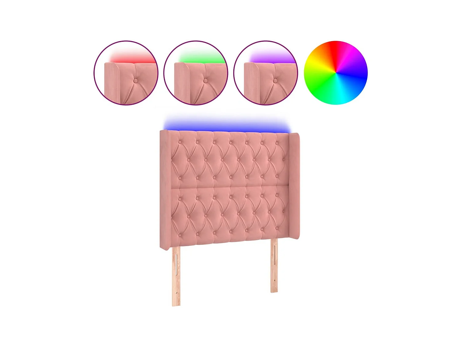 Cabecero | Cabezal de Cama | Mueble cabecero con LED de terciopelo rosa 103x16x118/128 cm