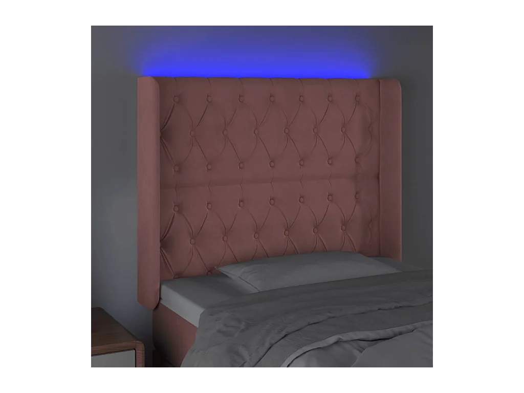 Cabecero | Cabezal de Cama | Mueble cabecero con LED de terciopelo rosa 103x16x118/128 cm